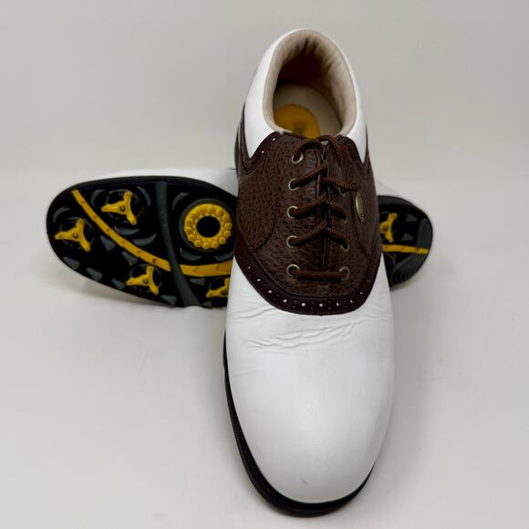 Dexter Leather Pivot Pro Golf Shoes Mens 9 1/2 Oxford Saddle Brown White K.5.4 - Picture 13 of 15